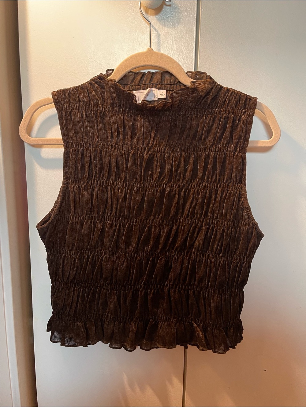 Sage Brown Smocked Sleeveless Crop Top